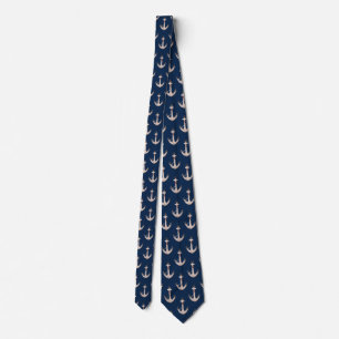 Corbata Ancla náutica con soplo sobre azul marino
