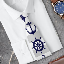 Corbata Anclaje azul de la marina y rueda náutica