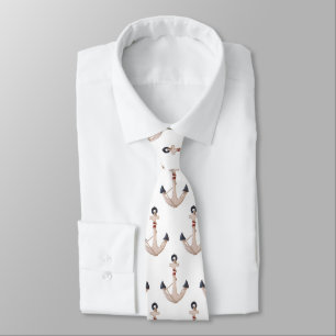 Corbata Anclas náuticas en blanco