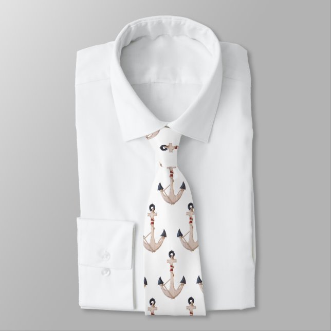 Corbata Anclas náuticas en blanco (Atado)