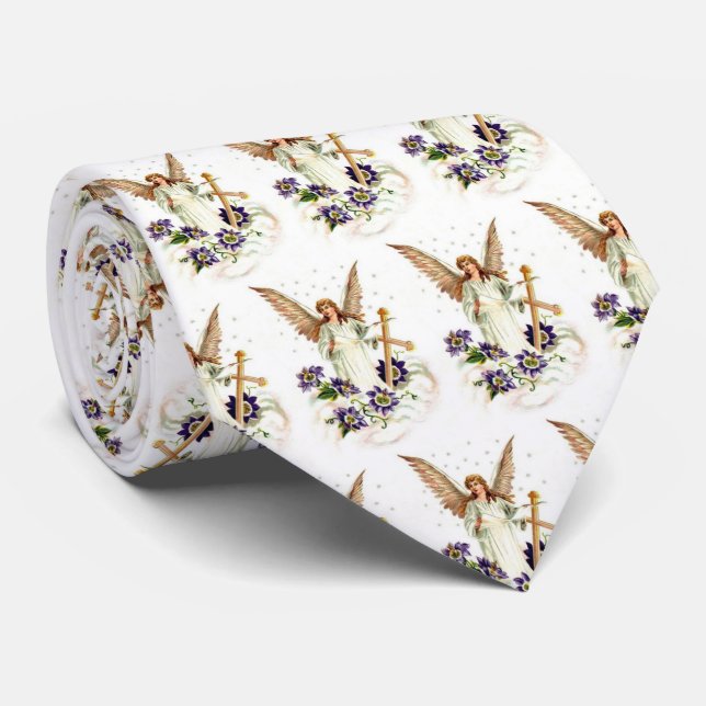 Corbata Ángel Con Farrias Cruzadas Y Clematis (Enrollado)