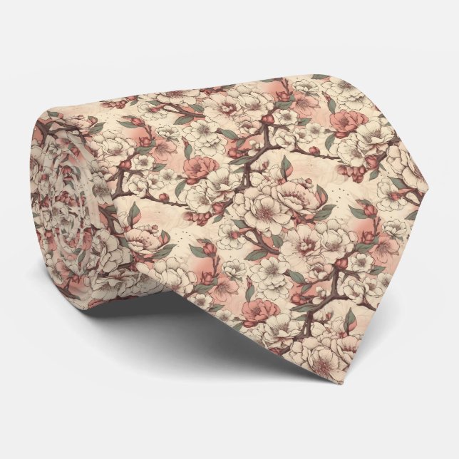 Corbata Anillo de cuello del jardín floral retro asiático (Enrollado)