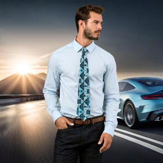 Corbata Anillo de patrón geométrico de resumen azul