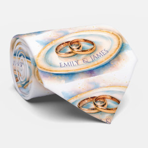 Corbata Anillos de Boda de Rosa Dorada con Acuarela Elegan
