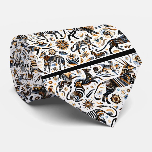Corbata Animales Africanos Impresión Boho (Enrollado)