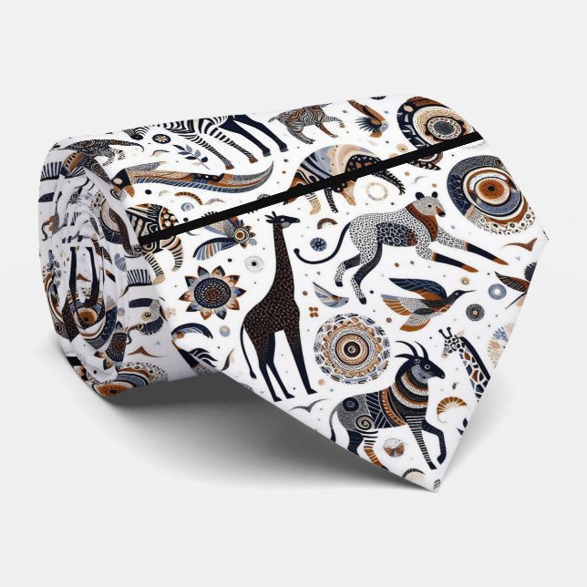 Corbata Animales Africanos Impresión Boho (Enrollado)
