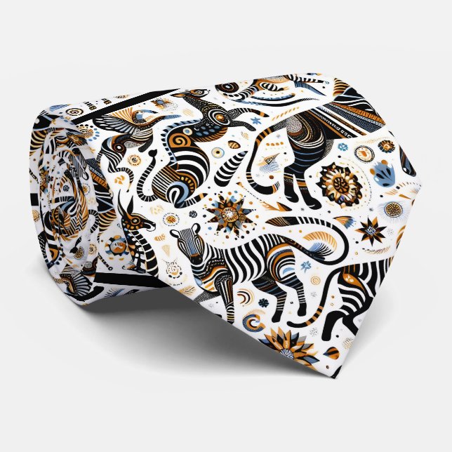 Corbata Animales Africanos Impresión Boho (Enrollado)