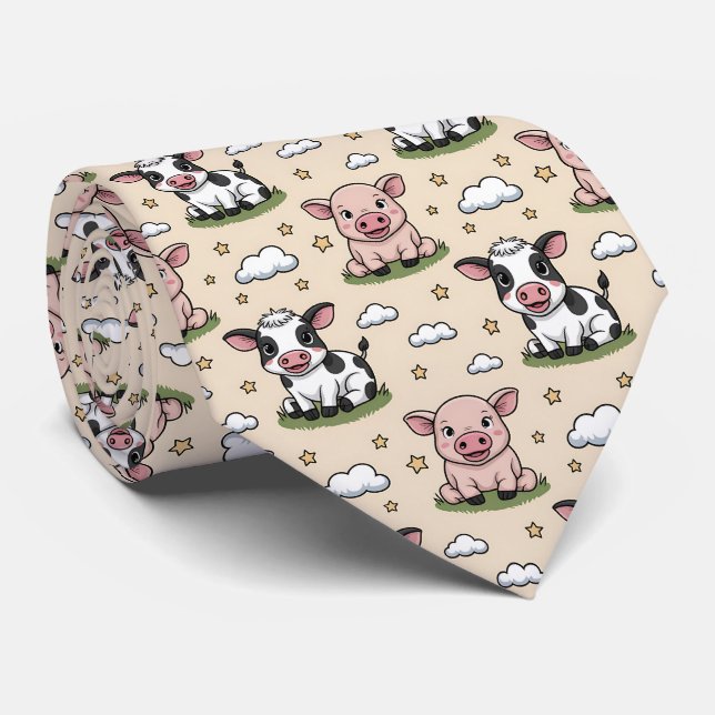 Corbata Animales de granja divertidos con baldosas (Enrollado)