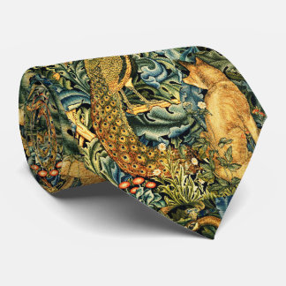 Corbata ANIMALES FORESTALES, RAVEN, FOX, PEACOCK Blue Gree
