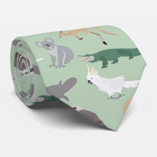 Corbata Animales nativos australianos Eucalyptus Patrón Ve (Enrollado)