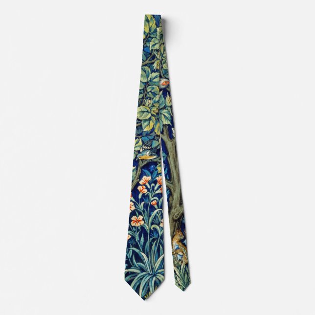 Corbata Animales y flores, bosque, William Morris (Anverso)