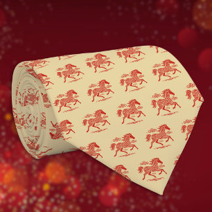 Corbata Año Nuevo Lunar Caballo Rojo en Nubes sobre Patrón