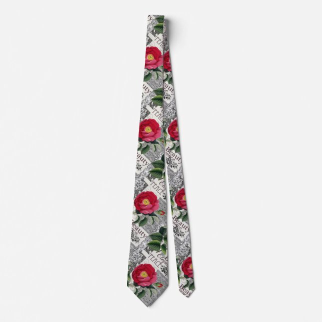 Corbata Antigüedad floral de la Bonito de Damasco Rosa (Anverso)