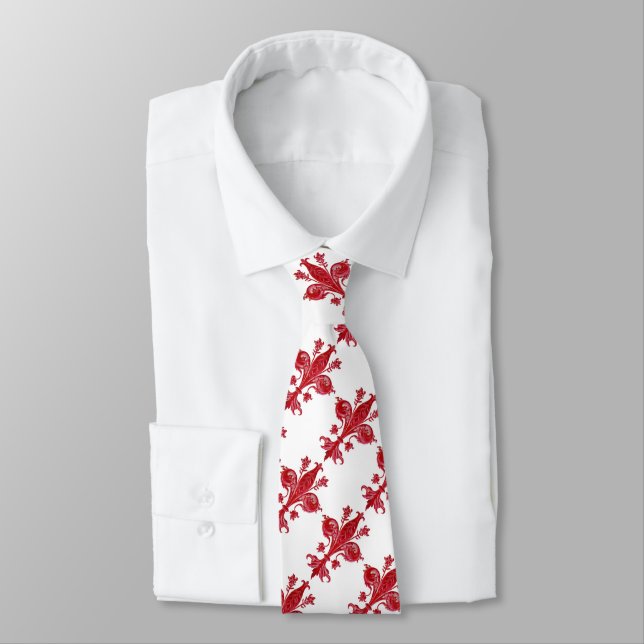 Corbata ANTIQUE FLORENTINE LILY / RED FLEUR DE LISE, White (Atado)