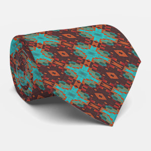 Corbata Aqua Azul Verde Naranja Marrón Tribal Único