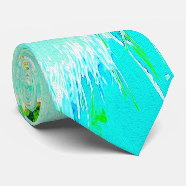Corbata Aqua psicodélica y Lime Green Milkweed (Enrollado)