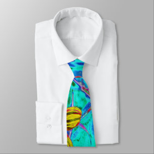 Corbata Aqua Tropical con Flores Amarillas y Naranjas