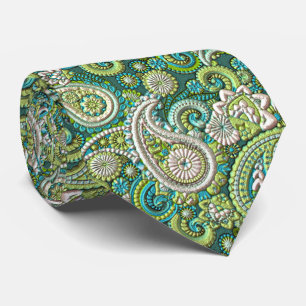 Corbata Aqua Turquesa Verde Lima Estampado de Paisley Flor