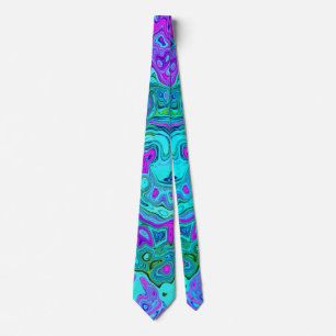 Corbata Aquamarina y Magenta Remolino Líquido Retro Fresco