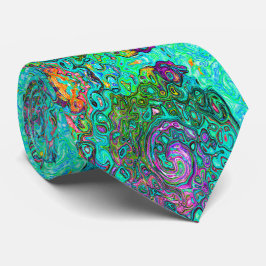 Corbata Aquamarine Groovy Abstract Retro Láquido Swirl