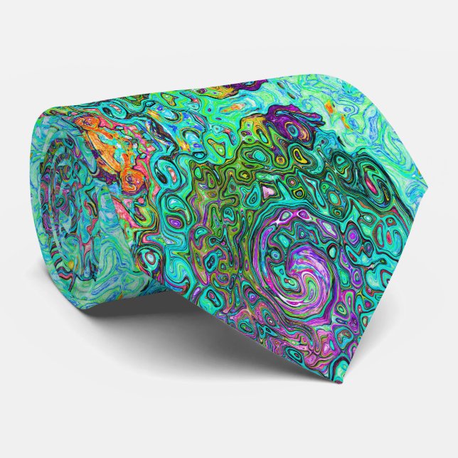 Corbata Aquamarine Groovy Abstract Retro Láquido Swirl (Enrollado)