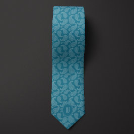 Corbata Aquamarine Monograma Monocromo Paisley