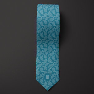Corbata Aquamarine Monograma Monocromo Paisley