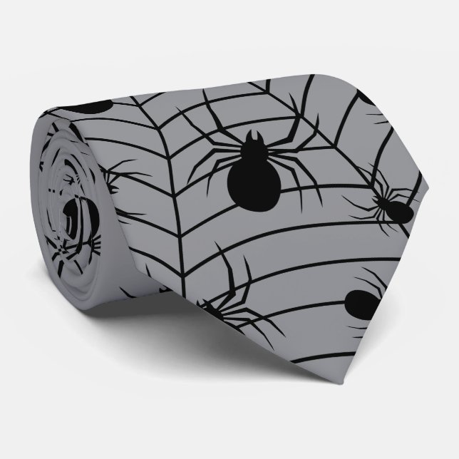 Corbata Arañas grises negras telaraña patrón de Halloween (Enrollado)