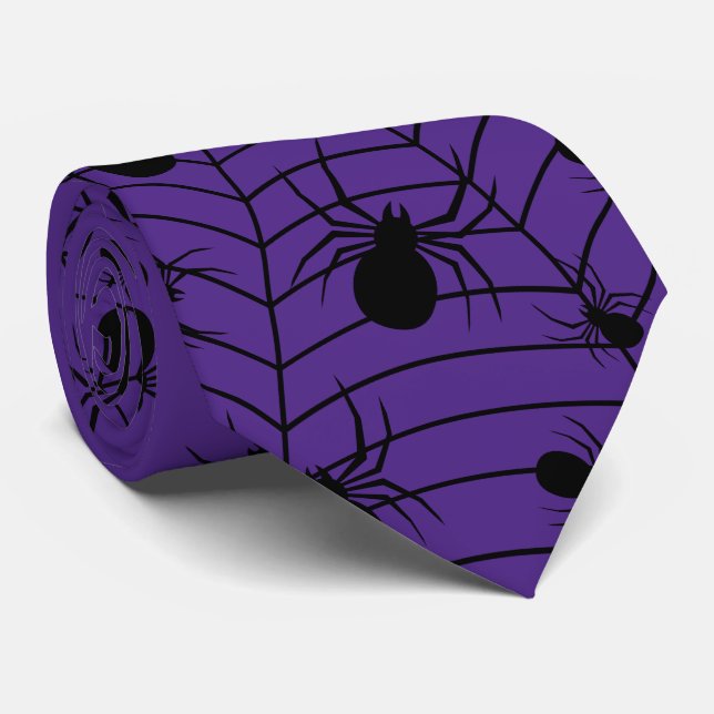 Corbata Arañas Moradas negras telaraña patrón de Halloween (Enrollado)