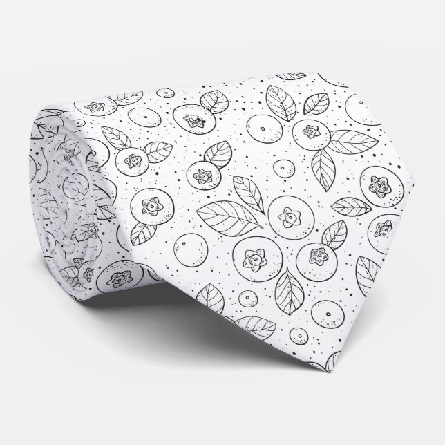 Corbata Arándanos azules en blanco y negro (Enrollado)