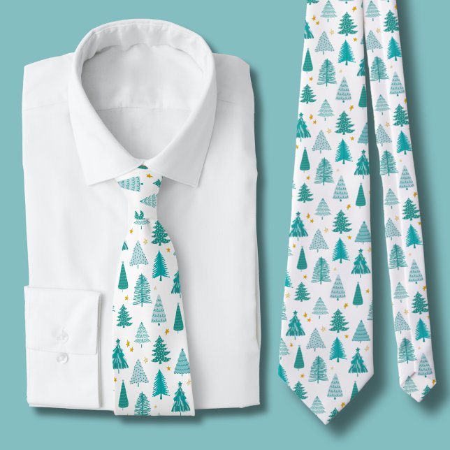 Corbata Árbol de Navidad Bosque Invernal Verde (Green Christmas Tree woodland forest tie)
