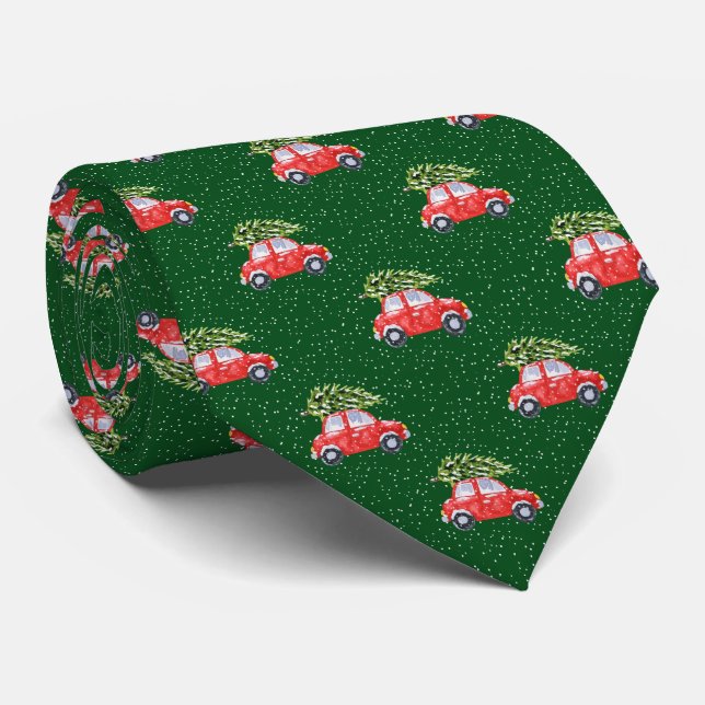 Corbata Árbol de Navidad Copo de Nieve Coche Rojo Fiesta (Enrollado)
