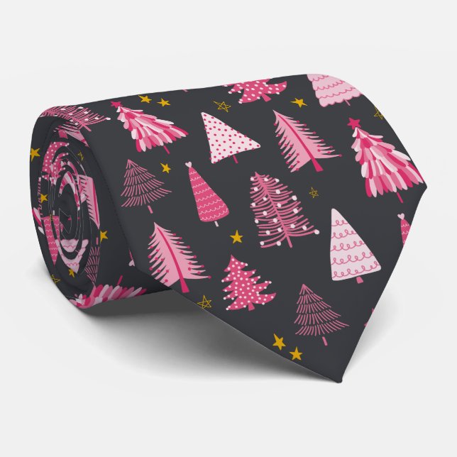 Corbata Árbol de Navidad rosa y gris (Enrollado)