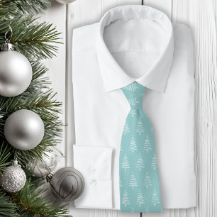 Corbata Árboles Clásicos De Navidad Azul-Verde Y Blanco