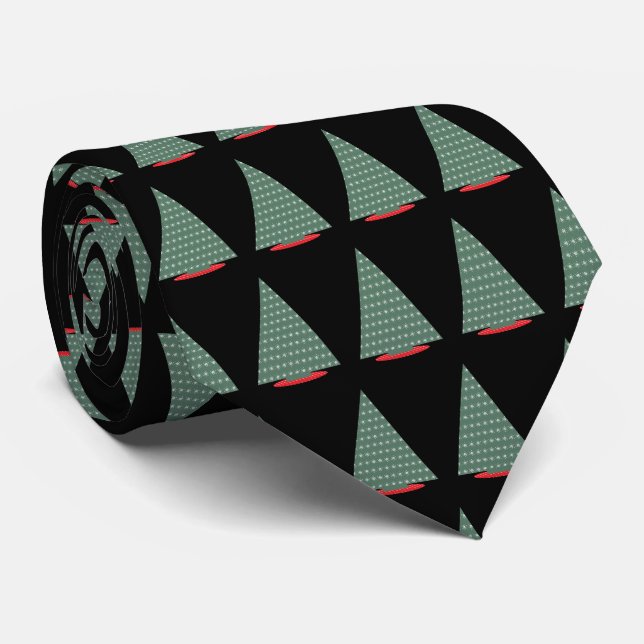 Corbata Árboles de Fiesta de Navidad Negros (Enrollado)