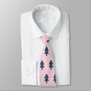 Corbata Árboles de Navidad azules patrón repetido rosa