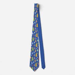 Corbata Árboles de Navidad Coloridos Azul Divertid