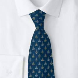 Corbata Árboles de Navidad de Oro Sobre Azul