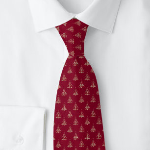 Corbata Árboles de Navidad de oro sobre fondo burdeos