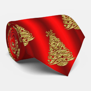 Corbata Árboles de Navidad dorados en rojo