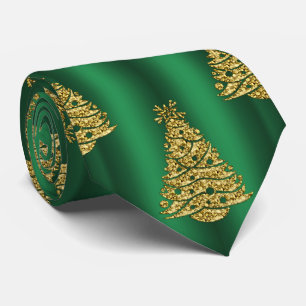 Corbata Árboles de Navidad dorados en verde