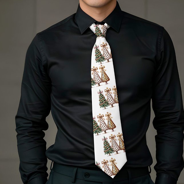 Corbata Árboles de Navidad modernos en acuarela con corbat (Modern watercolor Christmas trees green gold tie)