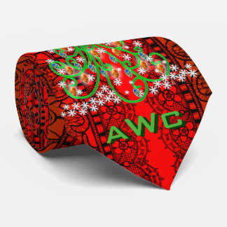 Corbata Árboles de Navidad sobre encaje negro en rojo (Mon