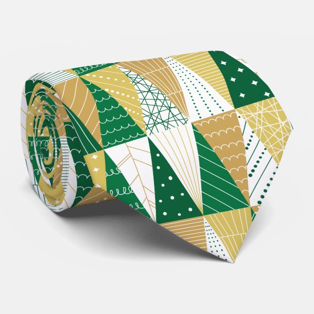 Corbata Árboles de Navidad verdes y dorados (Enrollado)