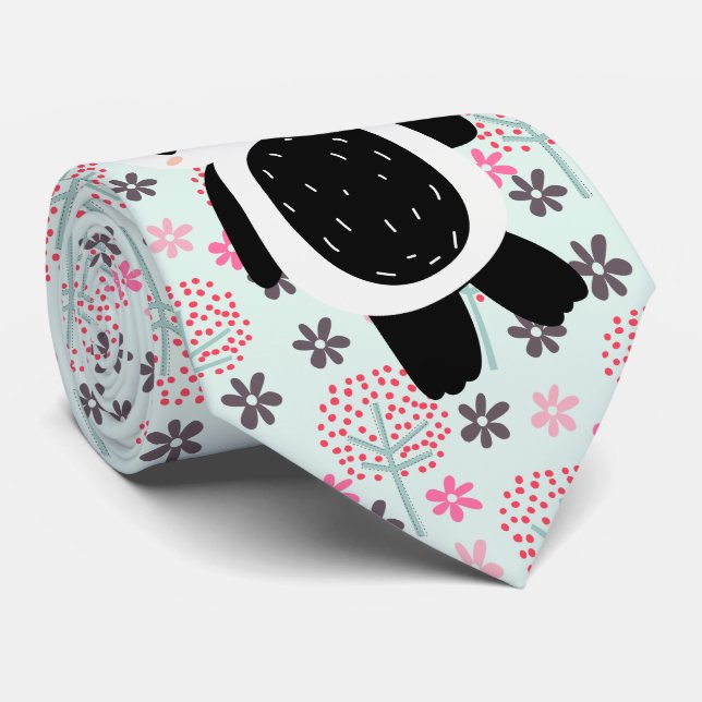 Corbata Árboles, flores y osos panda (Enrollado)