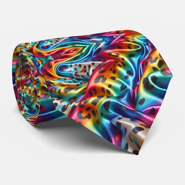 Corbata Arcoíris Faux Seda | Caballero de Estampado de Leo (Enrollado)