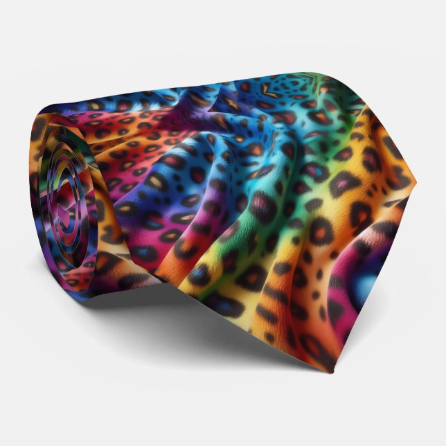 Corbata Arcoíris Faux Seda | Caballero de Estampado de Leo (Enrollado)