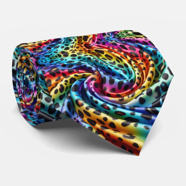 Corbata Arcoíris Faux Seda | Caballero de Estampado de Leo (Enrollado)