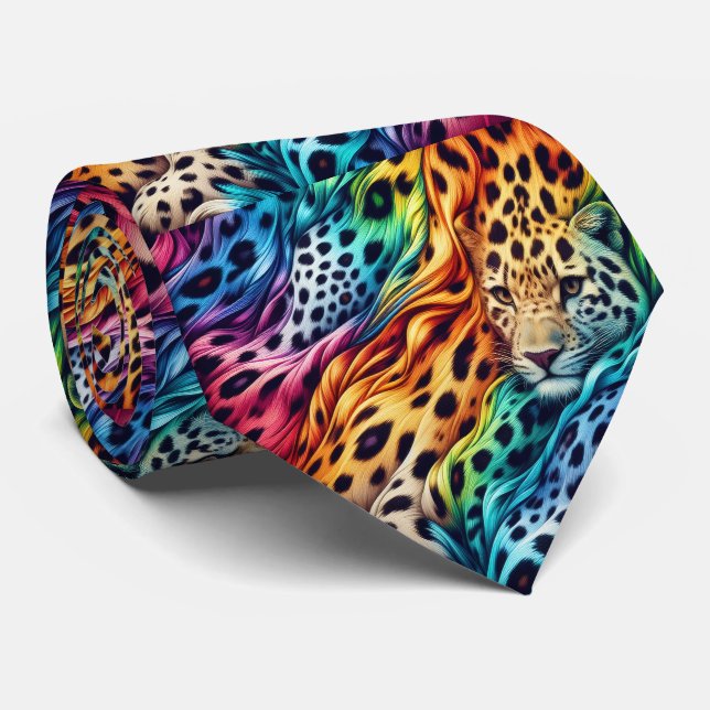 Corbata Arcoíris Faux Seda | Caballero de Estampado de Leo (Enrollado)