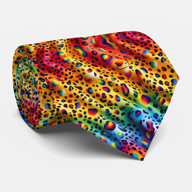 Corbata Arcoíris Faux Seda | Caballero de Estampado de Leo (Enrollado)